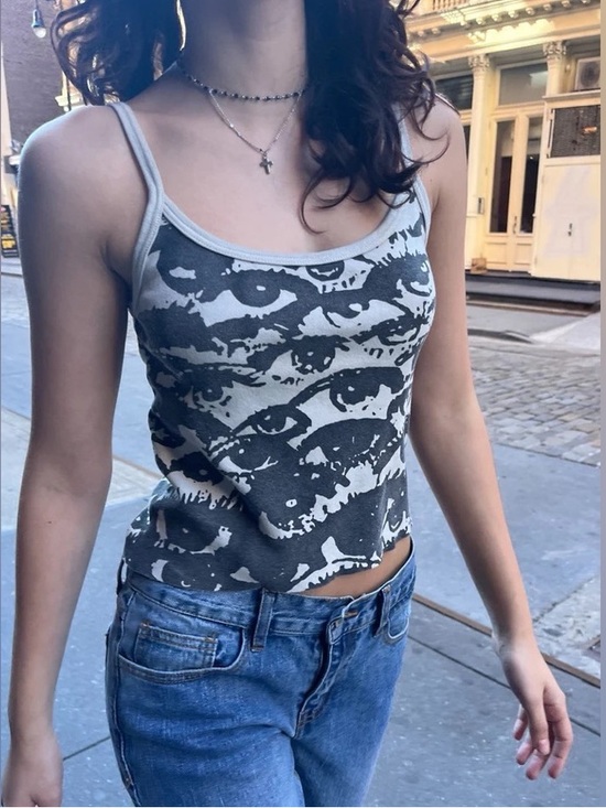 Brandy Melville Tops - Brandy Melville Beige Tank Top with Brown Eye Print